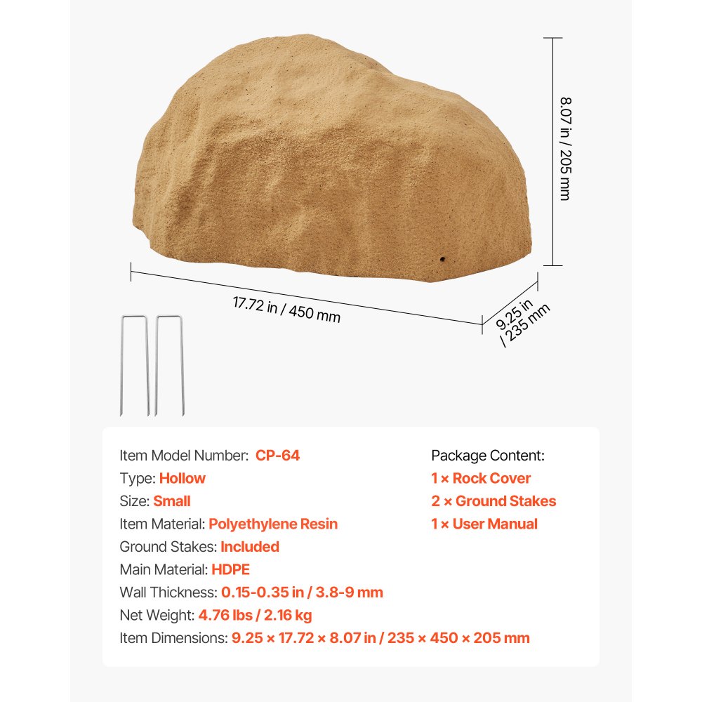 VEVOR Piedra Artificial para Exteriores, Aspecto Realista, Roca Artificial para Paisajismo, Decoración de Jardín, Caseta Transformable, Color Amarillo Arena, 235 x 450 x 205 mm, Tamaño Pequeño