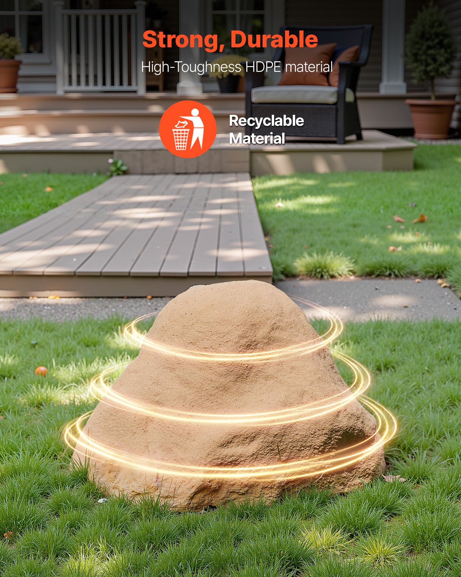 VEVOR Cobertor Artificial para Exteriores, Aspecto de Piedra Realista, Rocas Artificiales de Poliresina para Paisajismo, Decoración para Jardín, Color Arena, 410 x 390 x 260 mm, Tipo de Hueco