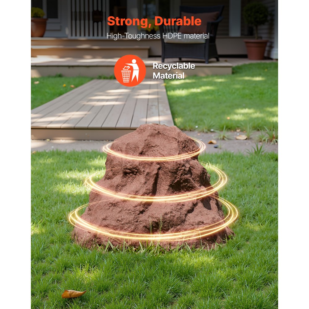 VEVOR Cubierta de Roca Artificial Decorativa para Jardín, de HDPE, Aspecto Realista, Piedra Hueca para Ocultar la Bomba de Pozo, Paisajismo Exterior, Marrón, Tamaño Pequeño, 360 x 410 x 270 mm