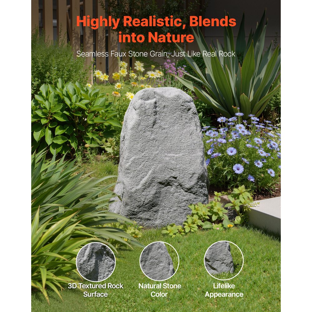 VEVOR Roca Artificial para Jardín, de Aspecto Realista, Piedra Hueca Falsa para Ocultar Bomba de Pozo, Decoración de Jardín, Paisajismo Exterior, HDPE, Gris, Tamaño Mediano, 440 x 410 x 530 mm