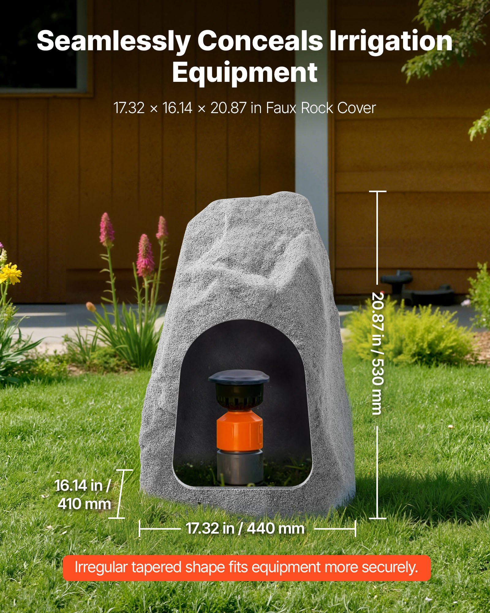 VEVOR Roca Artificial para Jardín, de Aspecto Realista, Piedra Hueca Falsa para Ocultar Bomba de Pozo, Decoración de Jardín, Paisajismo Exterior, HDPE, Gris, Tamaño Mediano, 440 x 410 x 530 mm