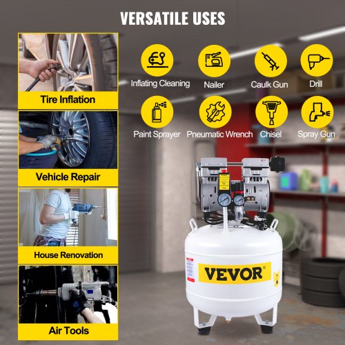 VEVOR Compresor de Aire 750W 220V Compresor Silencioso con Tanque 35L/7,7 Galones Compresor de Aire sin Aceite 8Bar/115PSI Compresor de Aire Portátil 1440RPM 5,9CFM para Herramienta Neumática