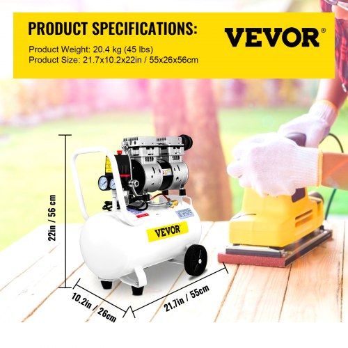 VEVOR Compresor de Aire 850 W 220 V Compresor Silencioso con Tanque 30L Compresor de Aire sin Aceite 8Bar/115PSI Compresor de Aire 165L/min Portátil 1440RPM 5,9CFM para Herramienta Neumática