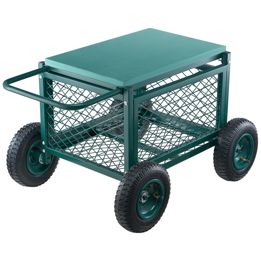 VEVOR Carrito Asiento de Jardín con Ruedas de Caucho y Contenedor de Almacenamiento Estructura Metálica Soporta hasta 181 kg Asiento Móvil para Trabajar para Jardinería, Deshierbe, Plantación