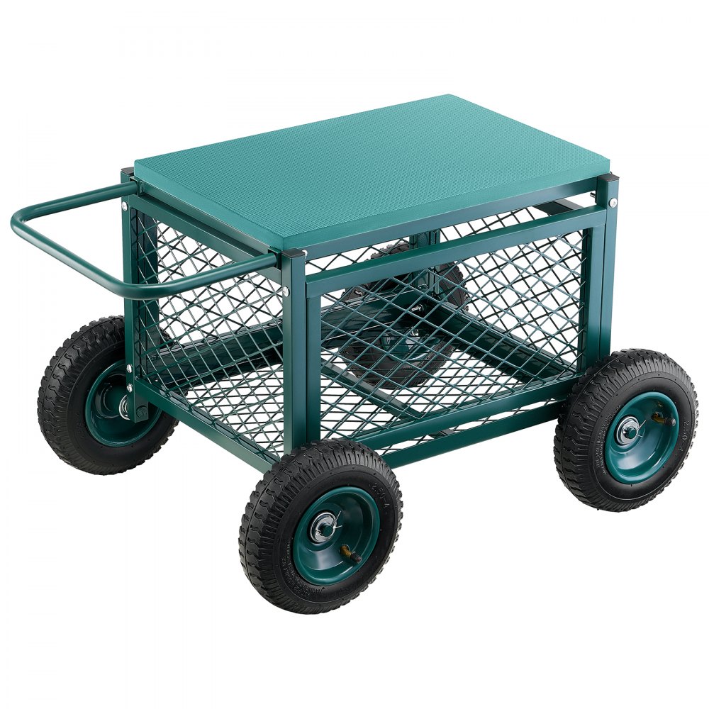 VEVOR Carrito Asiento de Jardín con Ruedas de Caucho y Contenedor de Almacenamiento Estructura Metálica Soporta hasta 181 kg Asiento Móvil para Trabajar para Jardinería, Deshierbe, Plantación