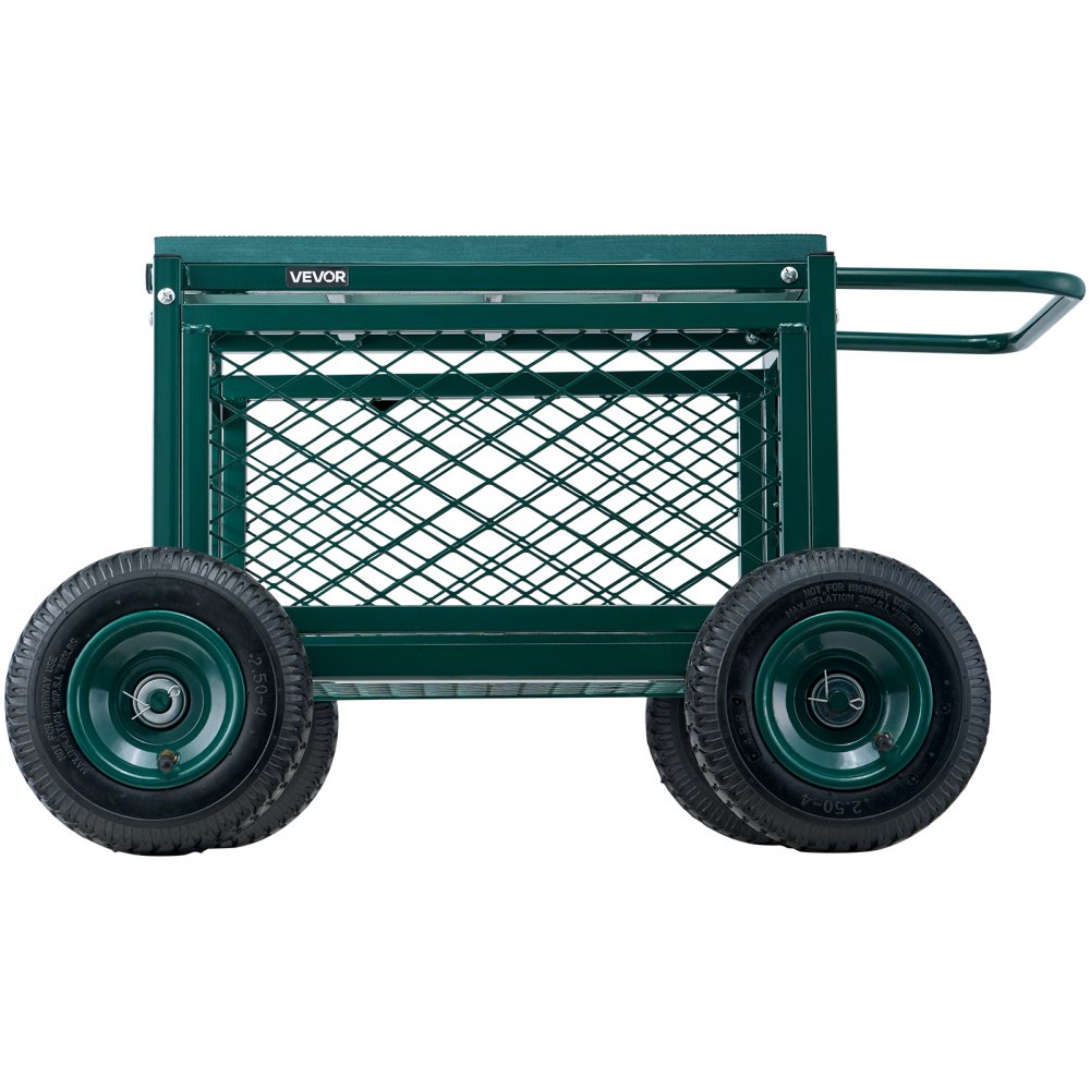VEVOR Carrito Asiento de Jardín con Ruedas de Caucho y Contenedor de Almacenamiento Estructura Metálica Soporta hasta 181 kg Asiento Móvil para Trabajar para Jardinería, Deshierbe, Plantación