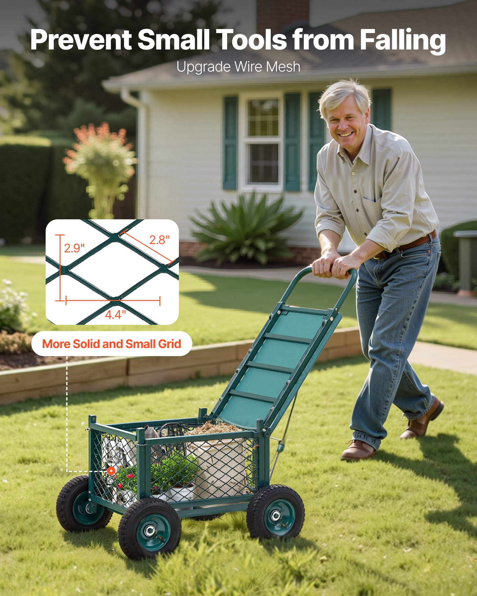 VEVOR Carrito Asiento de Jardín con Ruedas de Caucho y Contenedor de Almacenamiento Estructura Metálica Soporta hasta 181 kg Asiento Móvil para Trabajar para Jardinería, Deshierbe, Plantación