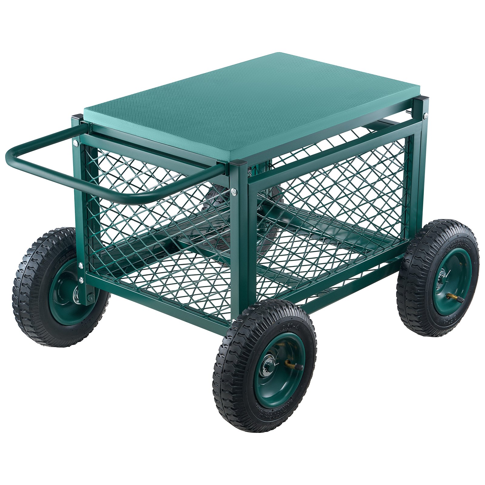 VEVOR Carrito Asiento de Jardín con Ruedas de Caucho y Contenedor de Almacenamiento Estructura Metálica Soporta hasta 181 kg Asiento Móvil para Trabajar para Jardinería, Deshierbe, Plantación