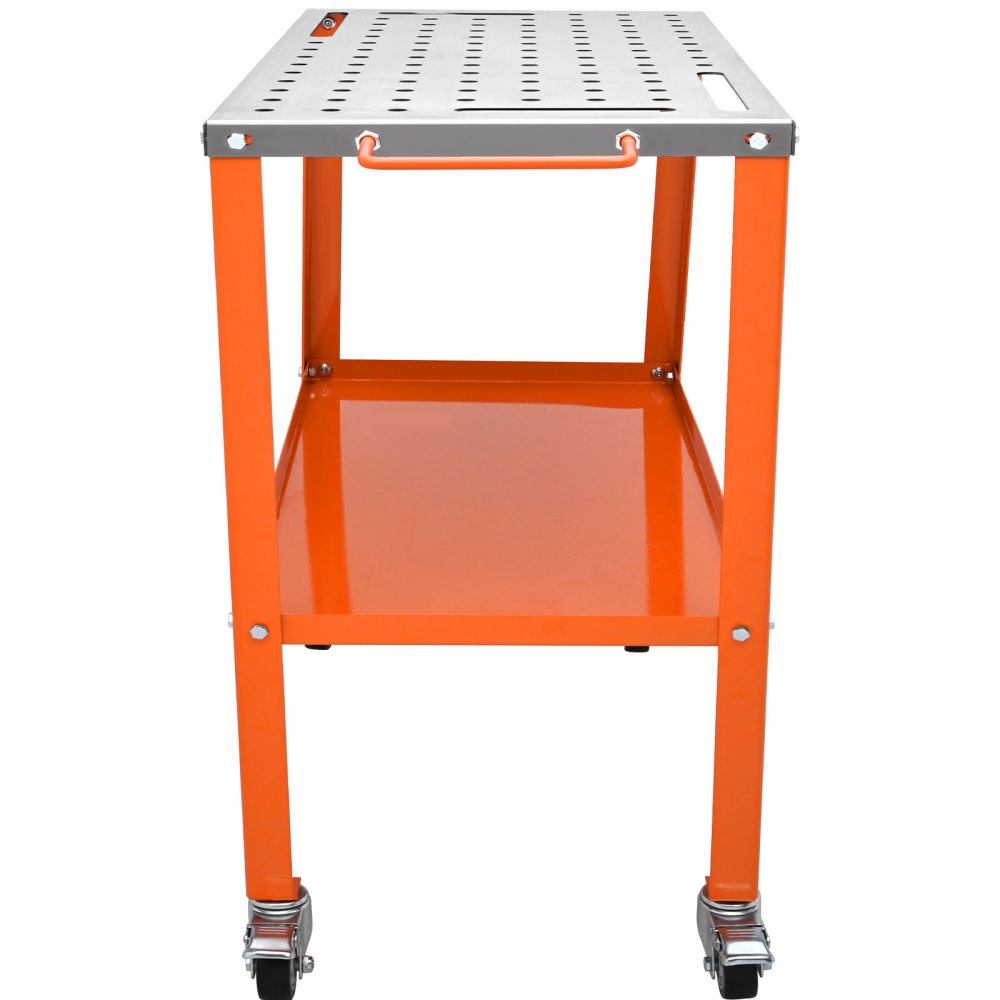 VEVOR Mesa de Soldadura de 91,4 x 45,7 cm Banco de Trabajo de Soldadura Carga de 544 kg de Acero sobre Ruedas con Freno, 2 Niveles 4 Ranuras de herramientas, Orificios para Fijaciones de 1,6 cm