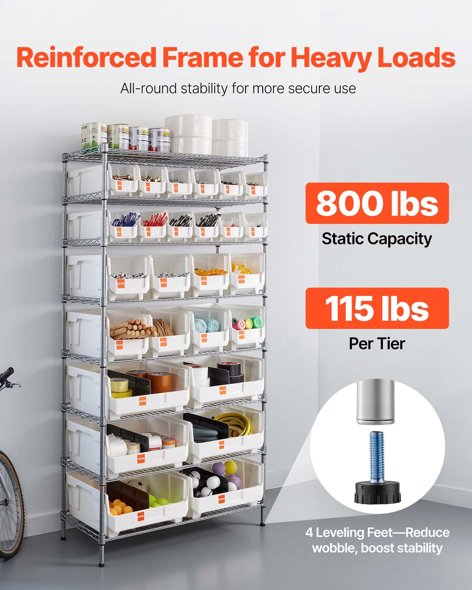 VEVOR Estantería de Almacenamiento, con Ruedas Giratorias de 360°, 8 Niveles, 26 Compartimentos Organizadores, Apto para Garaje, Almacén, Oficina, Restaurante, Aula y Cocina, 355 x 900 x 1690 mm