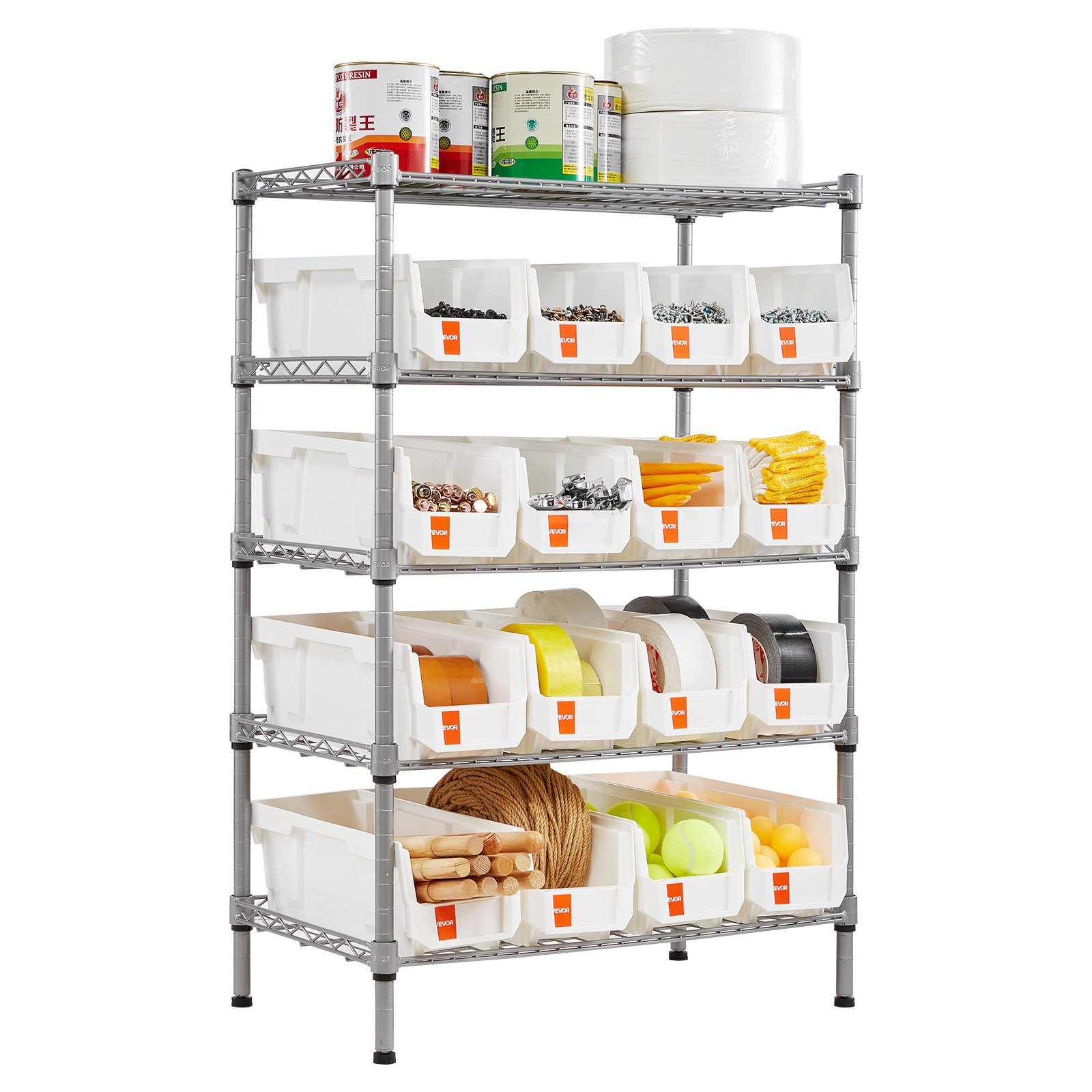 VEVOR Estantería de Almacenamiento con Ruedas, 5 Niveles, 16 Compartimentos Organizadores Pequeños de Polipropileno, para Garaje, Almacén, Oficina, Restaurante, Aula y Cocina, 610 x 355 x 1065 mm