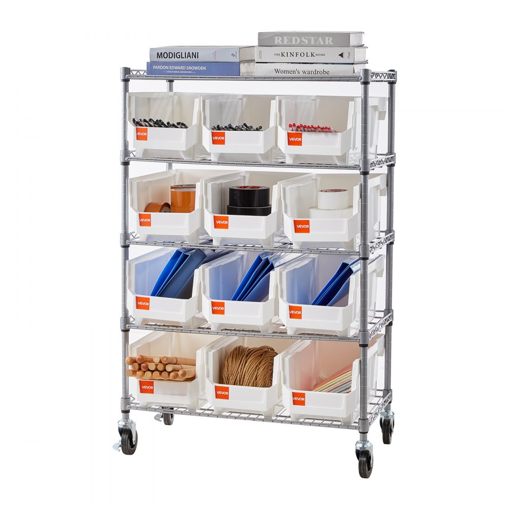 VEVOR Estantería de Almacenamiento con Ruedas de 5 Niveles, 12 Compartimentos Organizadores, para Garaje, Almacén, Oficina, Restaurante, Aula y Cocina, 690 x 355 x 1065 mm, Carga por Nivel 52,2 kg