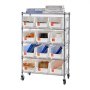 VEVOR 5-Tier Rolling Bin Storage Rack, 12 Organizer Bins, Bin Rack Storage Steel Wire Shelving System with Wheels, Mobile Tool Organizer for Garage, Warehouse, Office, Restaurant, Classroom, Kitchen