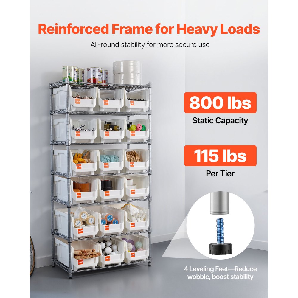 VEVOR Estantería de Almacenamiento, con Ruedas Giratorias de 360 Grados, 7 Niveles, 18 Compartimentos Organizadores, para Garaje, Almacén, Oficina, Restaurante, Aula y Cocina, 690 x 355 x 1490 mm