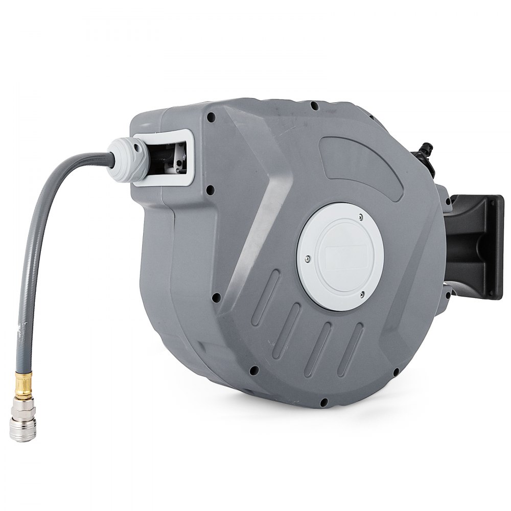 VEVOR Carrete de Manguera de Aire, 20 m + 2 m de Manguera de PVC 9,5 mm de Diámetro para Carrete Retráctil de Manguera de Aire, Montado en Pared 180° para Enrollador de Manguera de Aire comprimido
