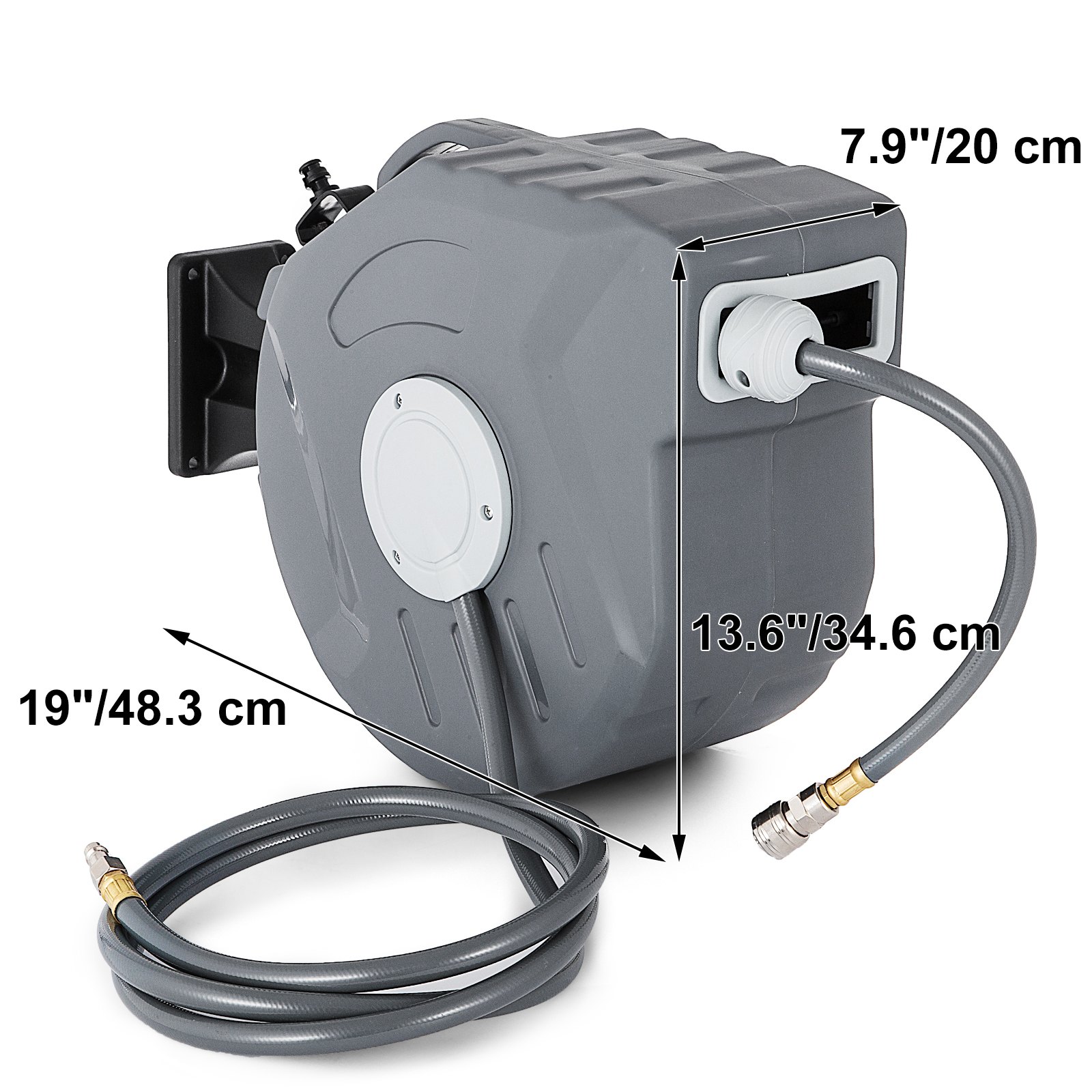 VEVOR Carrete de Manguera de Aire, 20 m + 2 m de Manguera de PVC 9,5 mm de Diámetro para Carrete Retráctil de Manguera de Aire, Montado en Pared 180° para Enrollador de Manguera de Aire comprimido