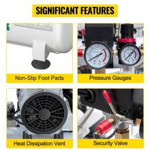 VEVOR Compresor Neumático Compresor de Aire sin Aceite Silencioso de 2 Galones / 9 Litros