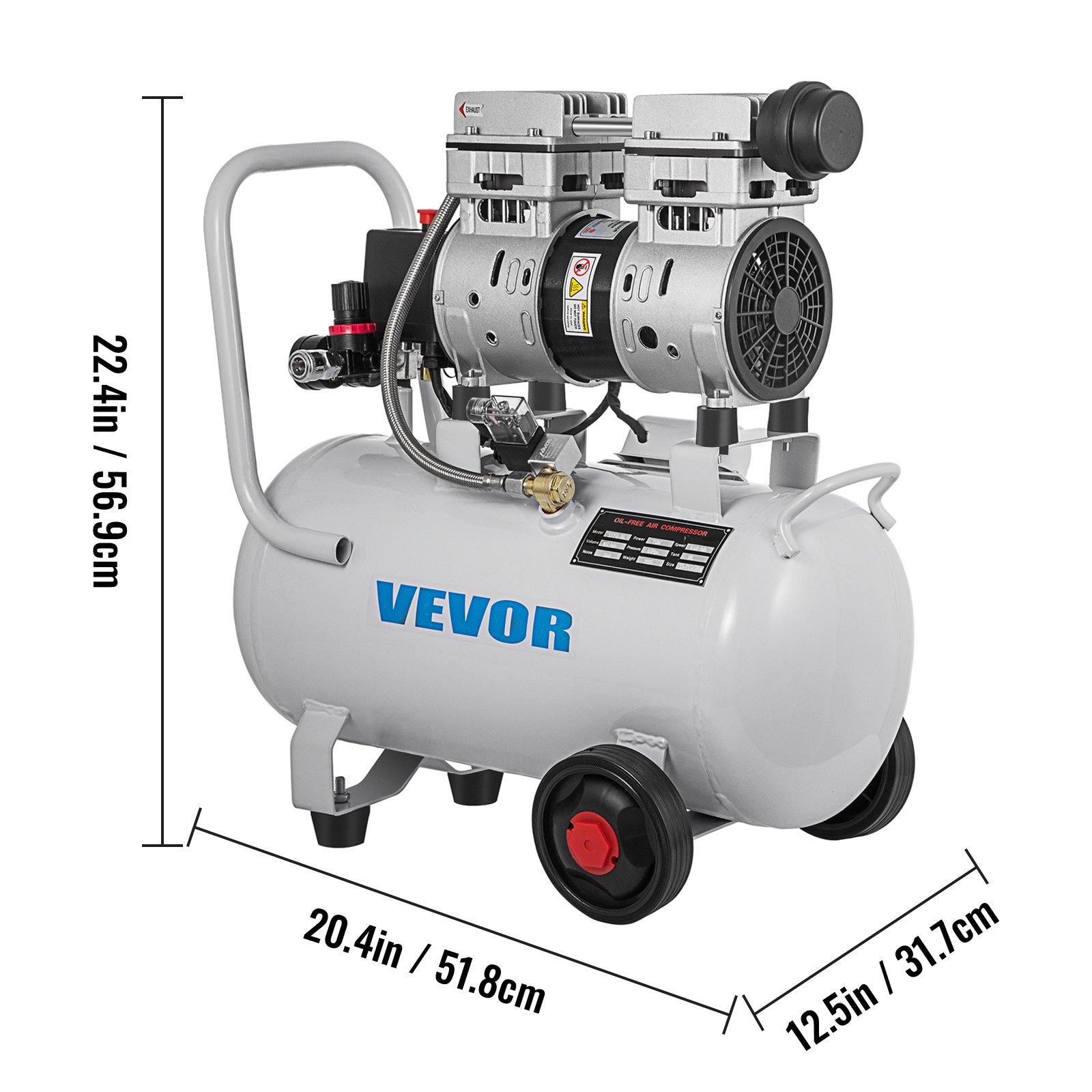 VEVOR Compresor de Aire Compresor Neumático sin Aceite Silencioso de 6.6 Galones / 30 Litros