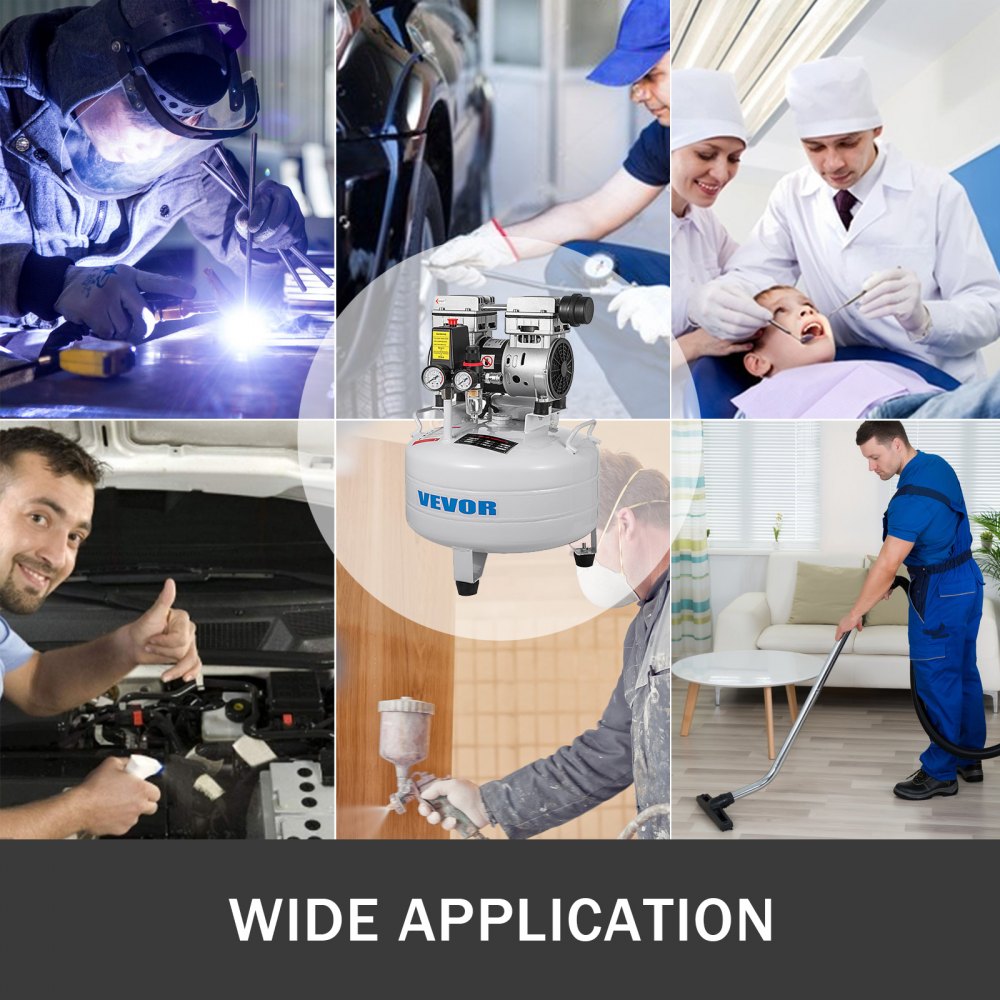 VEVOR Compresor de Aire 30 L Compresor Silencioso con Tanque 850 W 165 L / min Compresor de Aire Portátil para Reparación del Hogar, Inflado de Neumáticos, Limpieza de Suelos Radiantes