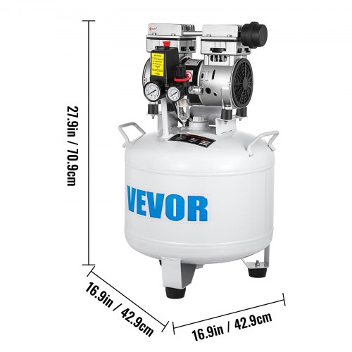 VEVOR Compresor de Aire sin Aceite Silencioso de 8.8 Galones / 40 Litros