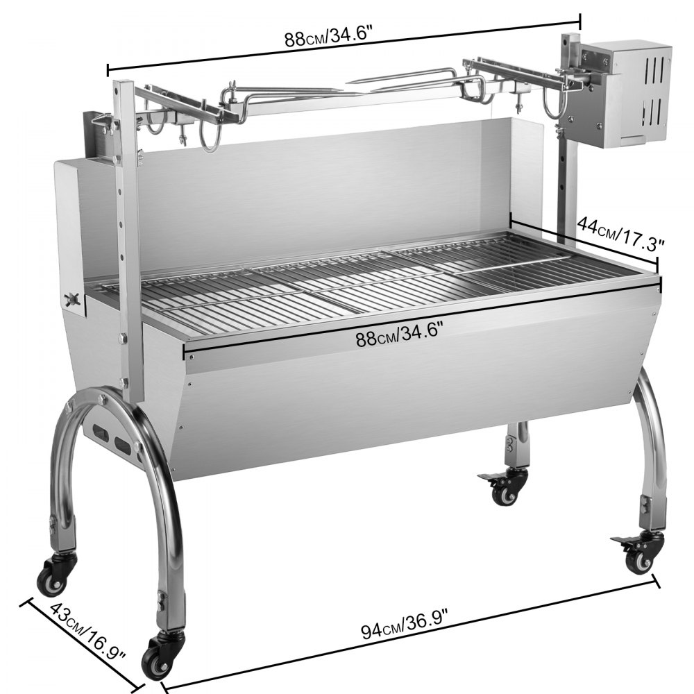Vevor 88x44cm 45w Barbacoa De Carbón Parrilla Carbón Acero Inoxidable Max 60kg
