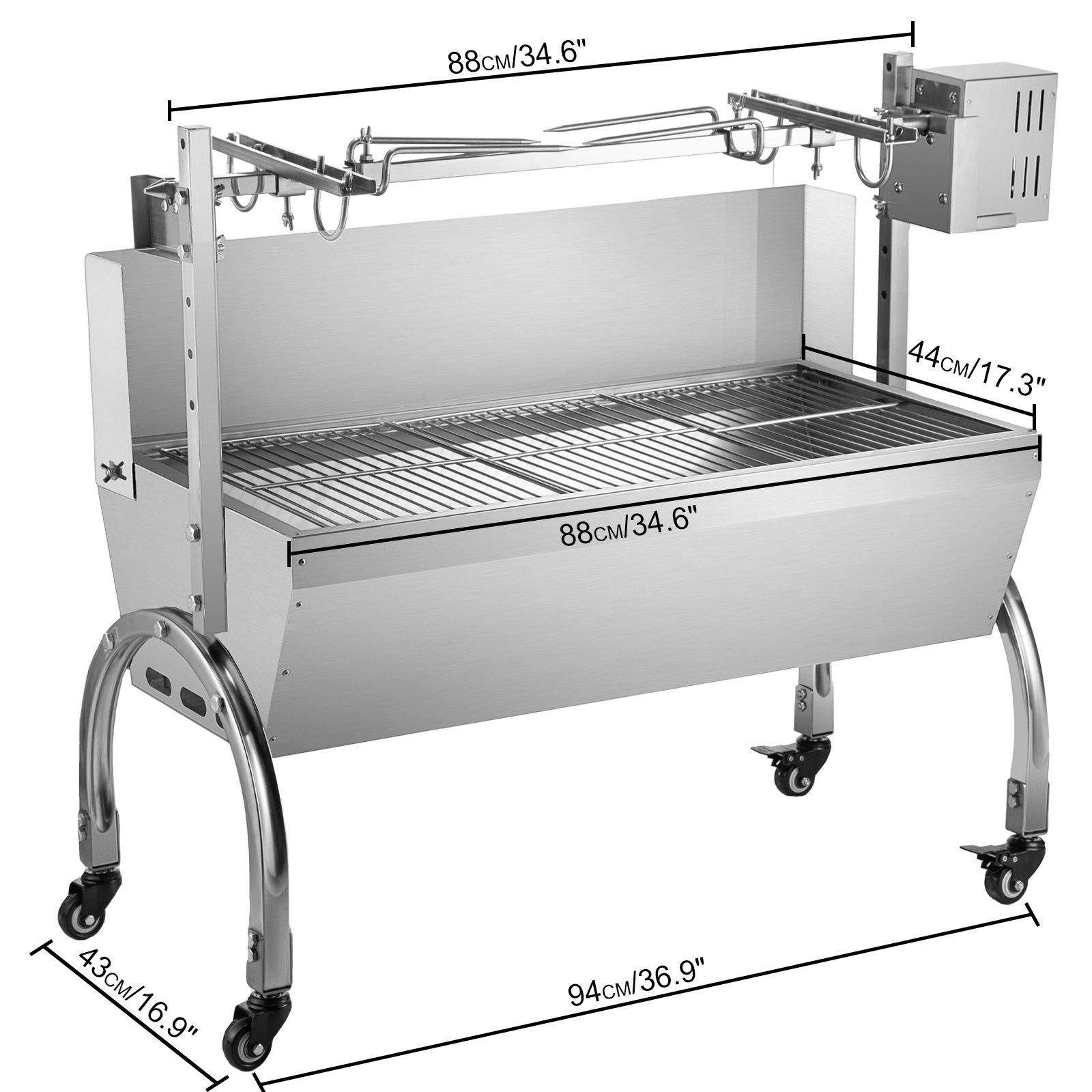 Vevor 88x44cm 45w Barbacoa De Carbón Parrilla Carbón Acero Inoxidable Max 60kg