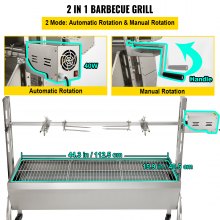 VEVOR Parilla de Barbacoa Exterior 132 lbs 147x45x106cm Barbacoa Asador Inoxidable Acero Inoxidable 40W Altura Ajustable de 7,5"-16,9" Asador Giratorio