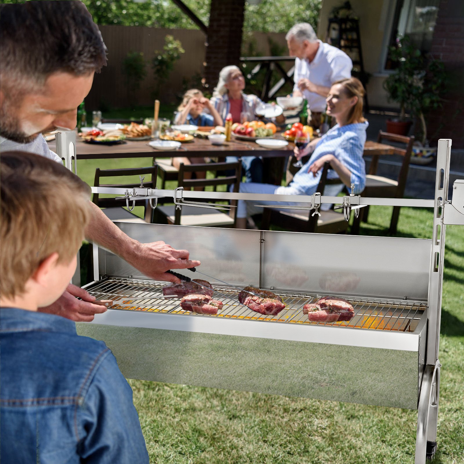 VEVOR Parilla de barbacoa exterior 132lbs Acero inoxidable Barbacoa Asador 40W Altura ajustable de 7,5 "-16,9 " Kit de asador universal para parrilla