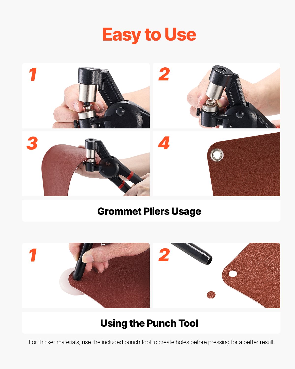 VEVOR Kit de Herramientas para Ojales 500 Piezas Ojales Metálicos de 10 mm con Alicates Manuales, Perforadora y Bloque para Cuero, Lonas, Zapatos, Manualidades y Cinturones, Dorado y Plateado