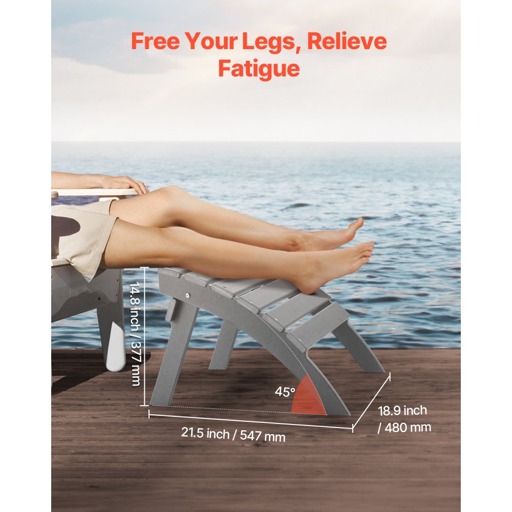VEVOR Footrest for Adirondack Chairs, 547x480x377 mm, Foldable Adirondack Ottoman Made of HDPE Plastic, Garden Chair, Widely Used for Outdoor Use, Porch, Pool, Lawn, Backyard, Gray