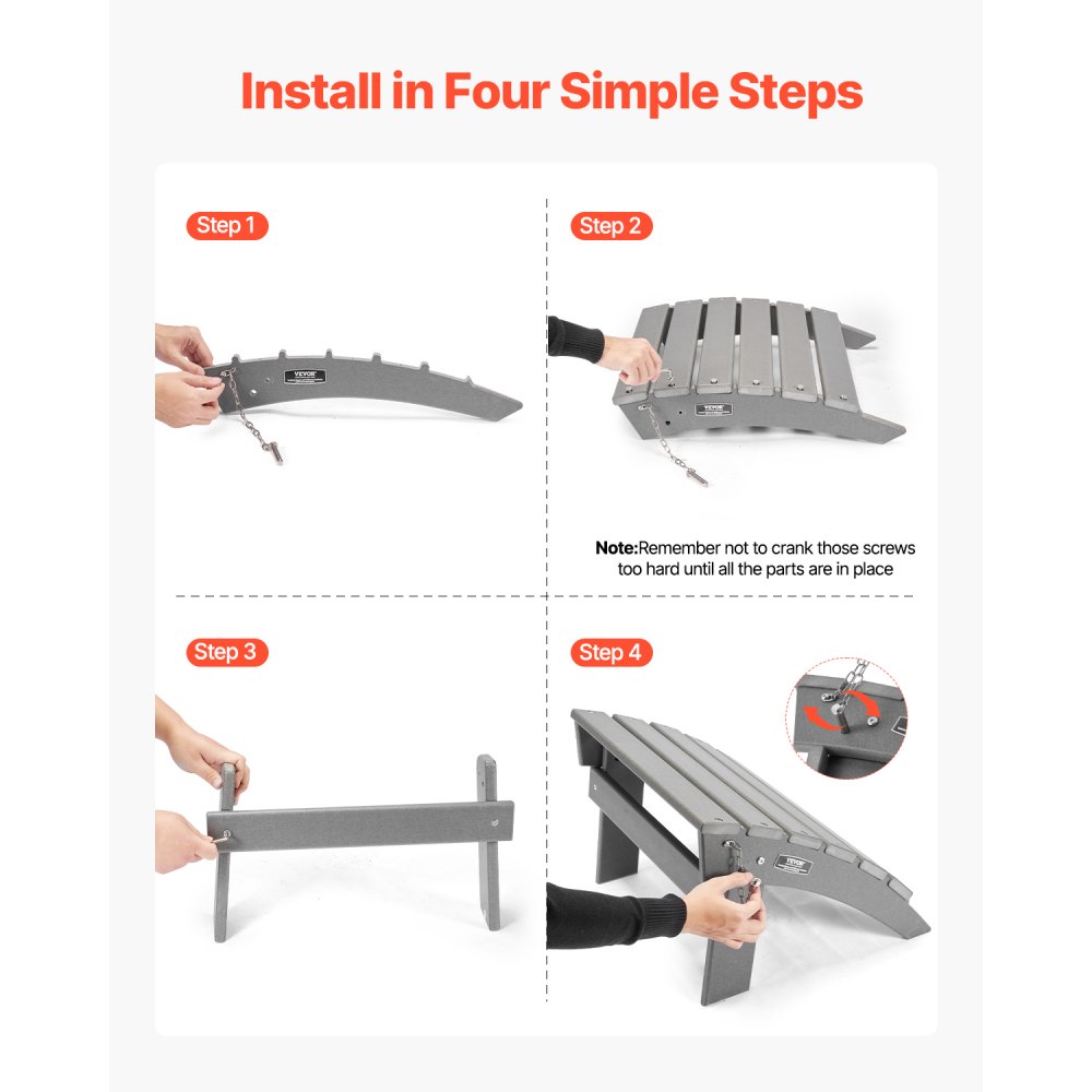 VEVOR Reposapiés Adirondack Plegable de Plástico HDPE de 430 x 480 x 330 mm, Reposapiés Adirondack Resistente a la Intemperie para Silla Adirondack para Porches Exteriores, Césped, Patios, Gris