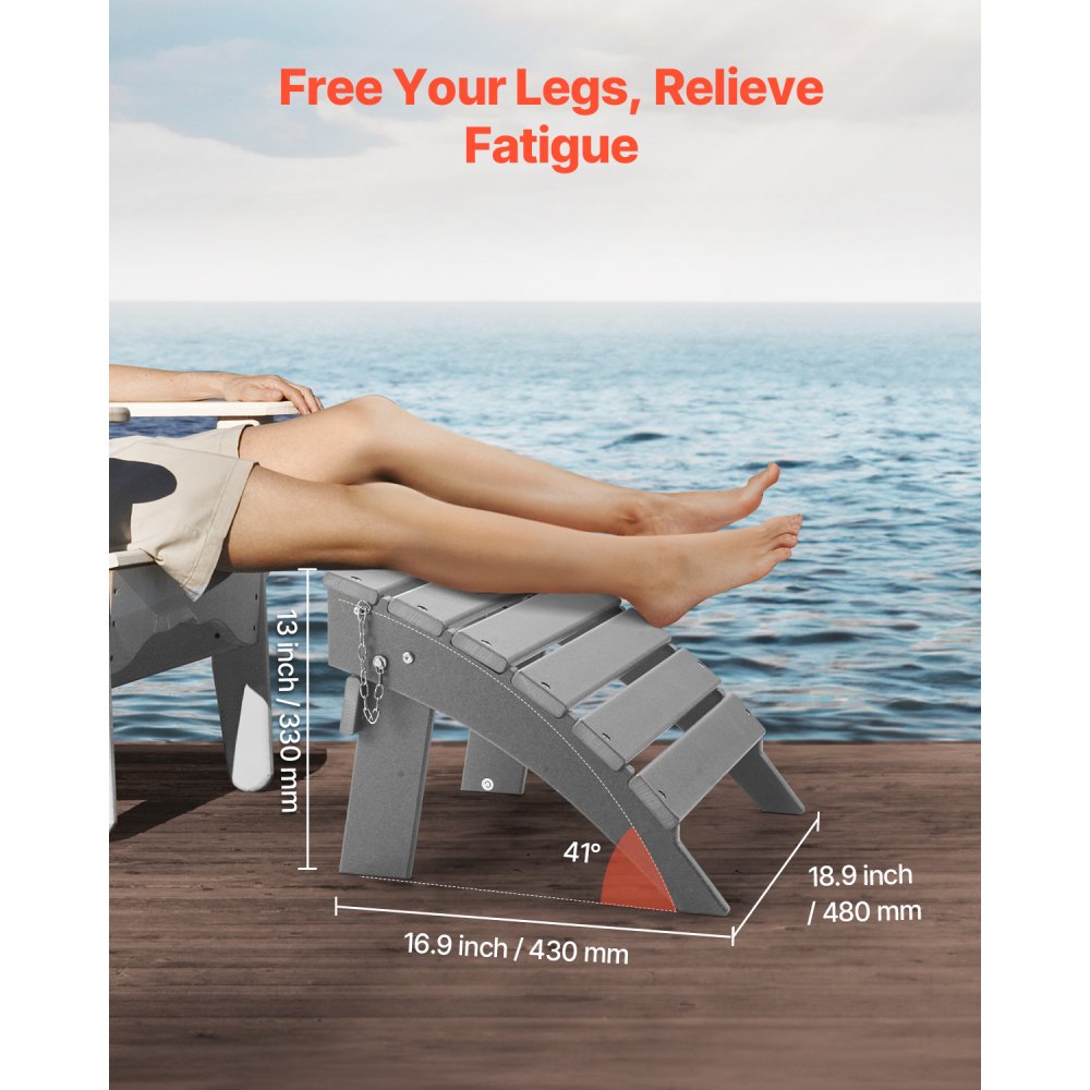 VEVOR Footrest for Adirondack Chairs, 430x480x330 mm, Foldable Adirondack Ottoman Made of HDPE Plastic, Garden Chair, Widely Used for Outdoor Use, Porch, Pool, Lawn, Backyard, Gray