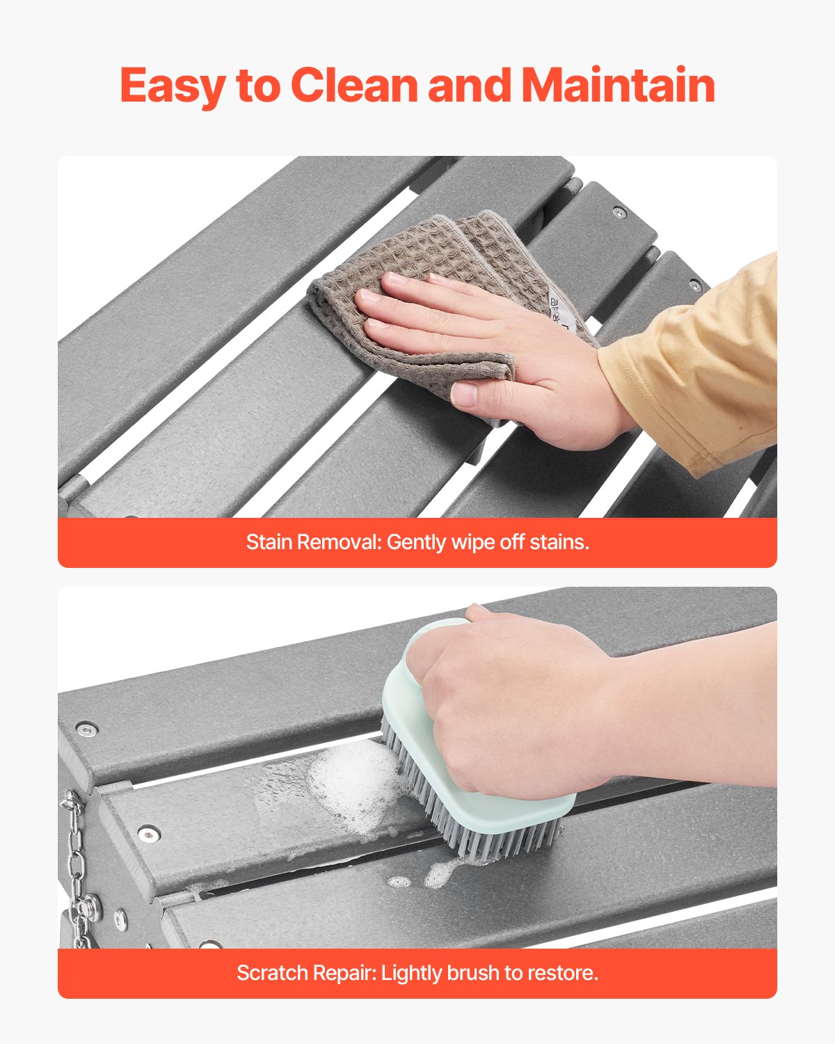 VEVOR Reposapiés Adirondack Plegable de Plástico HDPE de 430 x 480 x 330 mm, Reposapiés Adirondack Resistente a la Intemperie para Silla Adirondack para Porches Exteriores, Césped, Patios, Gris