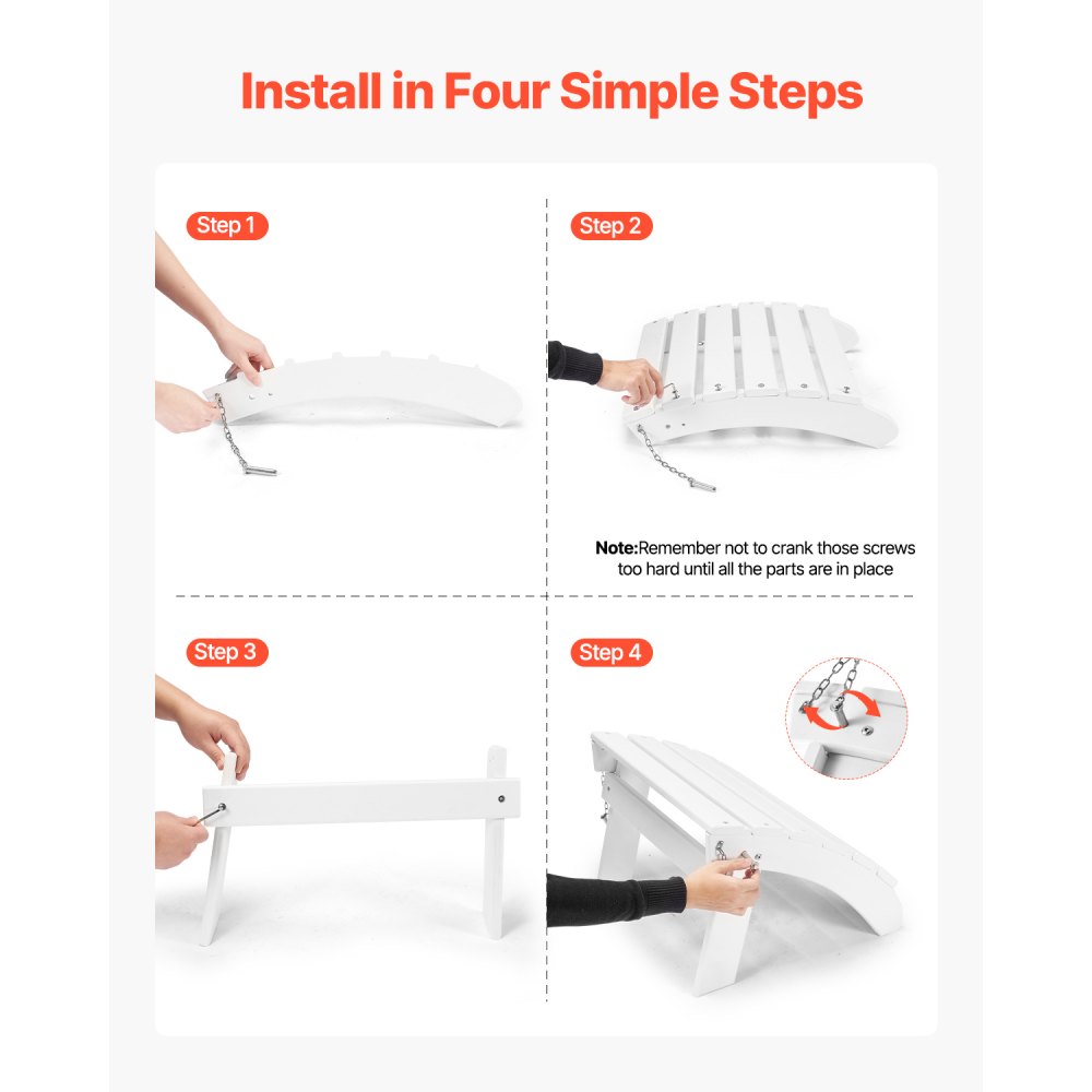 VEVOR Reposapiés Adirondack Plegable de Plástico HDPE de 450 x 500 x 350 mm, Reposapiés Adirondack Resistente a la Intemperie para Silla Adirondack para Porches Exteriores, Césped, Patios, Blanco