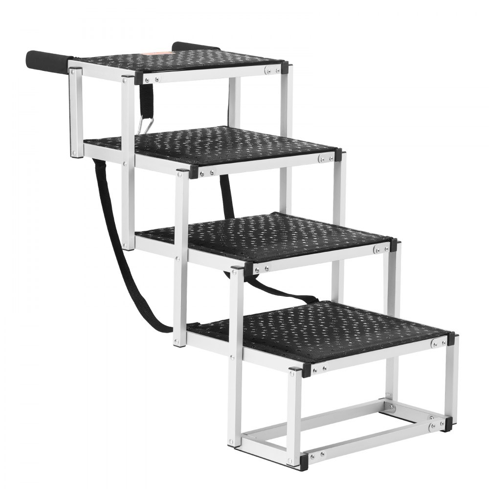 Escalera para perros VEVOR para coches, escalones anchos de 4 escalones para perros, rampa plegable para perros con superficie antideslizante, escalones portátiles para mascotas de aluminio liviano para coches, SUV y camiones, soporta hasta 150 libras