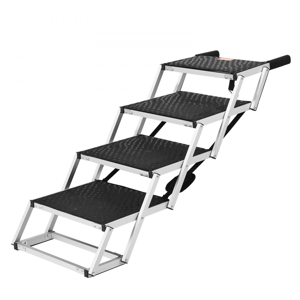 Escalera para perros VEVOR para coches, escalones anchos de 4 escalones para perros, rampa plegable para perros con superficie antideslizante, escalones portátiles para mascotas de aluminio liviano para coches, SUV y camiones, soporta hasta 150 libras