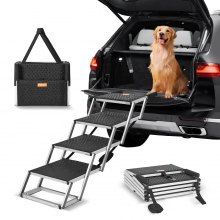 Escalera para perros VEVOR para coches, escalones anchos de 4 escalones para perros, rampa plegable para perros con superficie antideslizante, escalones portátiles para mascotas de aluminio liviano para coches, SUV y camiones, soporta hasta 150 libras