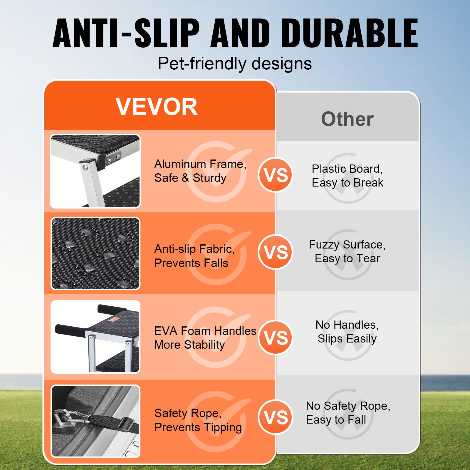 VEVOR Escalera para perros para automóviles, escalones anchos de 5 escalones para perros, rampa plegable para perros para automóviles con superficie antideslizante, escalones portátiles para mascotas de aluminio liviano para automóviles, SUV y camiones, soporta hasta 150 libras