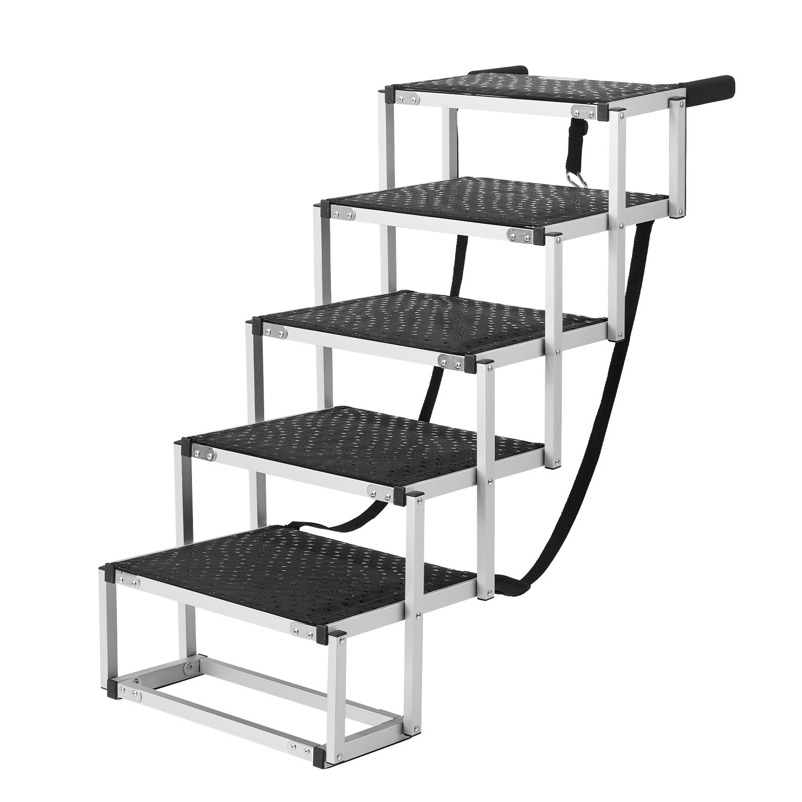 VEVOR Escalera para perros para automóviles, escalones anchos de 5 escalones para perros, rampa plegable para perros para automóviles con superficie antideslizante, escalones portátiles para mascotas de aluminio liviano para automóviles, SUV y camiones, soporta hasta 150 libras