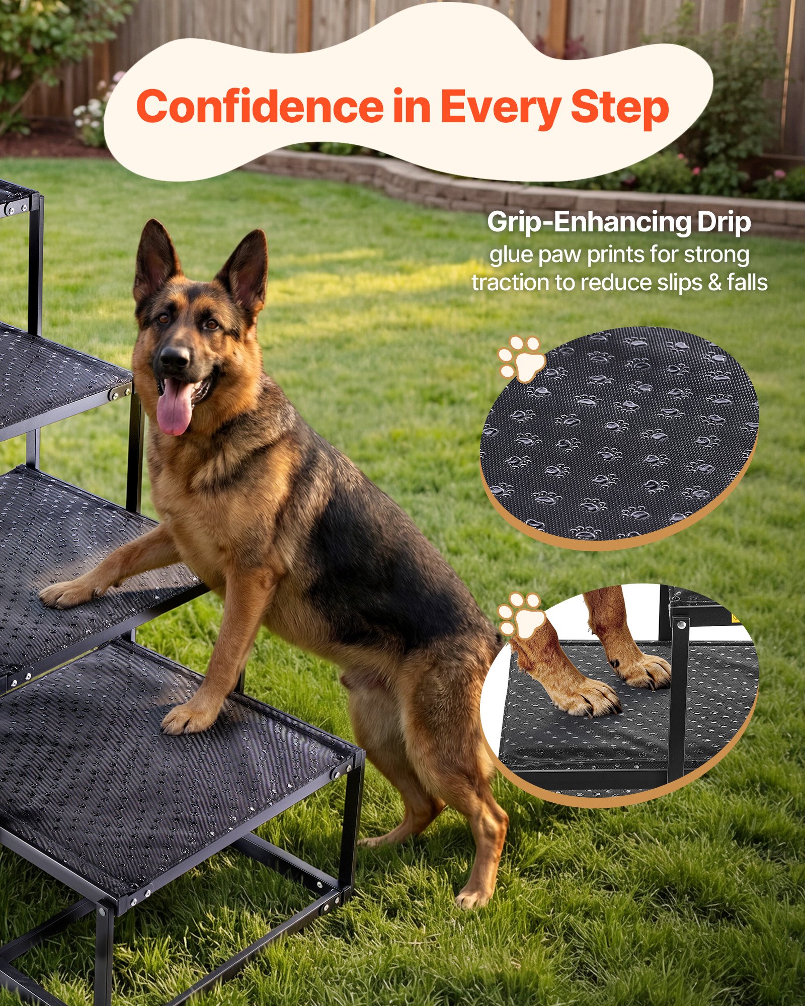 VEVOR Escalera para Perros Plegable para Coche, 4 Peldaños, Rampa para Perros Plegable, Capacidad de Carga de 113 kg, Alturas Ajustables, Antideslizante y Portátil, Acceso al Vehículo para Mascotas