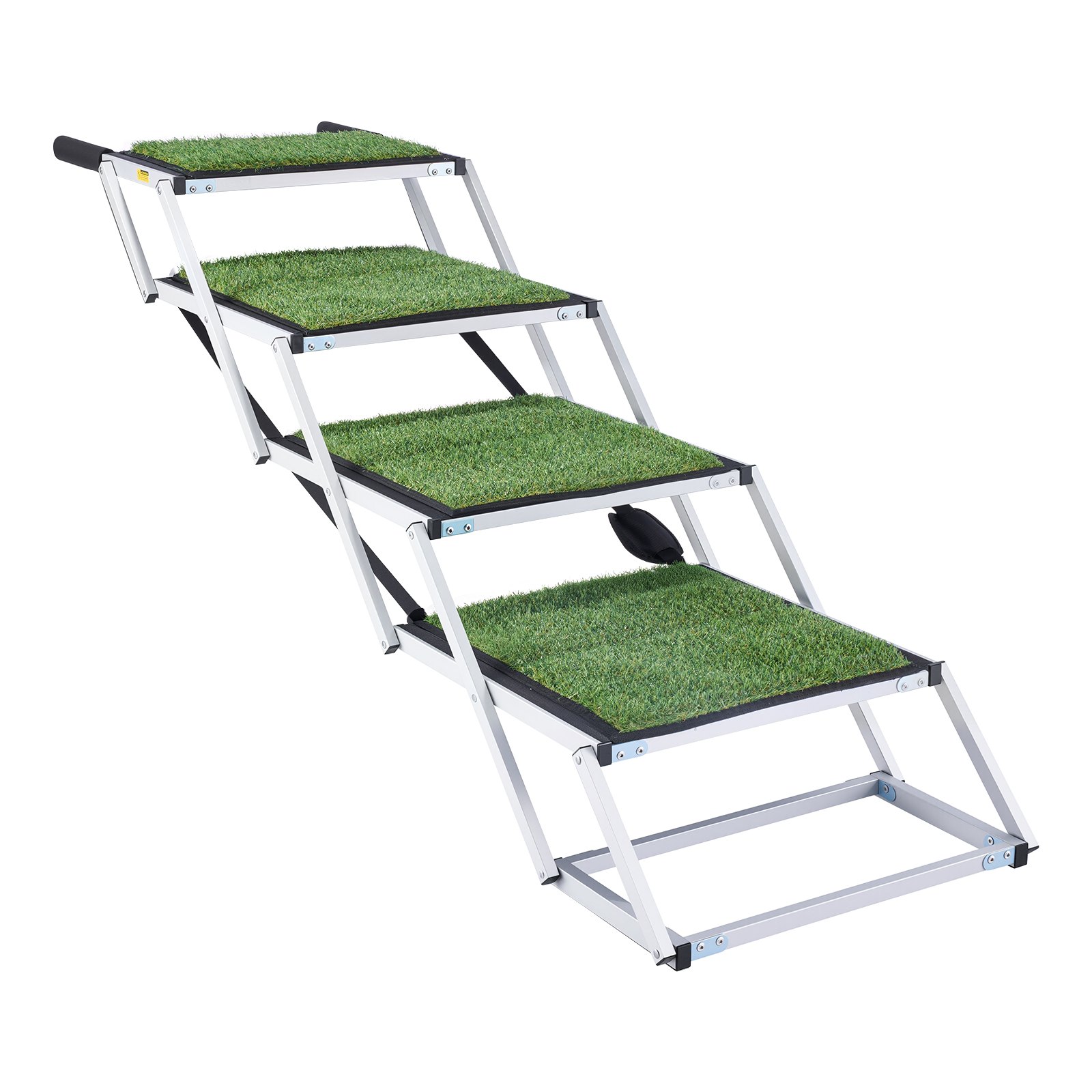 VEVOR Escalera para Perros Plegable para Coche, 4 Peldaños, Rampa para Perros Plegable, Capacidad de Carga de 91 kg, Huella de Hierba Artificial Antideslizante, Ajustable Portátil, Subir a Coche Cama