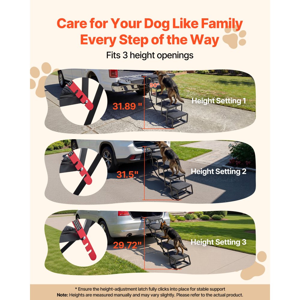 VEVOR Escalera para Perros Plegable para Coche, 5 Escalones, Rampa para Perros Plegable, Soporta hasta 91 kg, Huella con Alfombra Antideslizante, Portátil, Acceso a Vehículo Cama Sofá para Mascotas