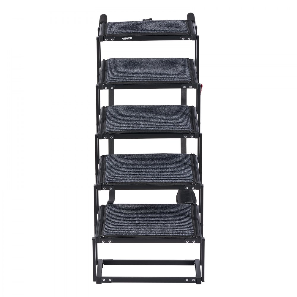 VEVOR Escalera para Perros Plegable para Coche, 5 Escalones, Rampa para Perros Plegable, Soporta hasta 91 kg, Huella con Alfombra Antideslizante, Portátil, Acceso a Vehículo Cama Sofá para Mascotas