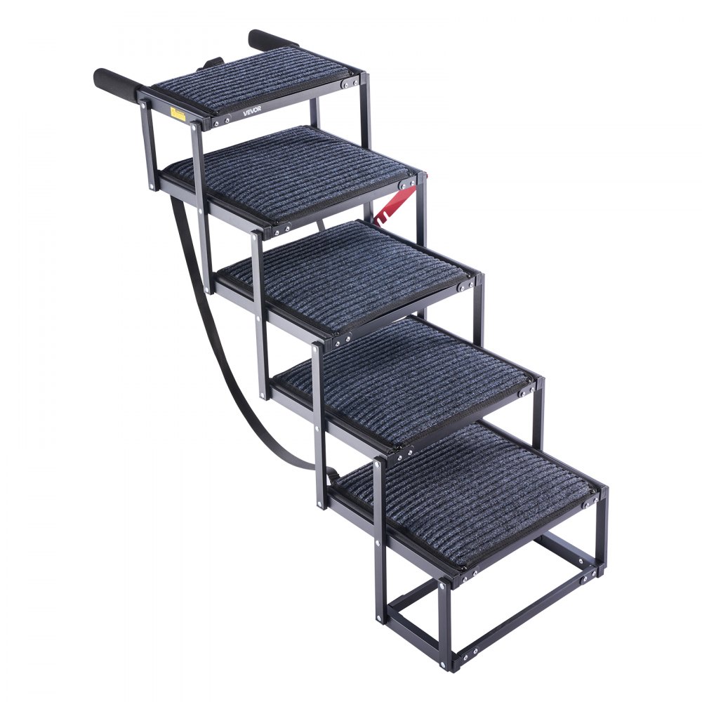 VEVOR Escalera para Perros Plegable para Coche, 5 Escalones, Rampa para Perros Plegable, Soporta hasta 91 kg, Huella con Alfombra Antideslizante, Portátil, Acceso a Vehículo Cama Sofá para Mascotas