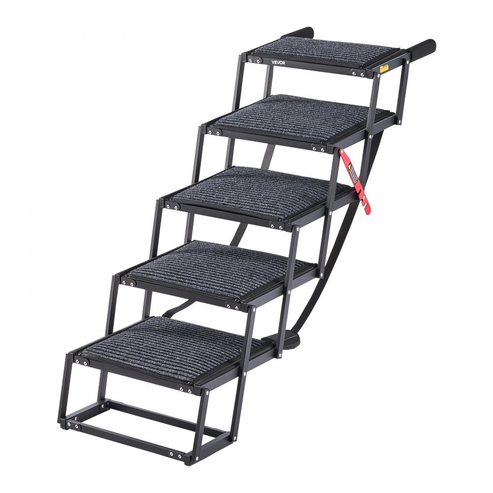 VEVOR Escalera para Perros Plegable para Coche, 5 Escalones, Rampa para Perros Plegable, Soporta hasta 91 kg, Huella con Alfombra Antideslizante, Portátil, Acceso a Vehículo Cama Sofá para Mascotas