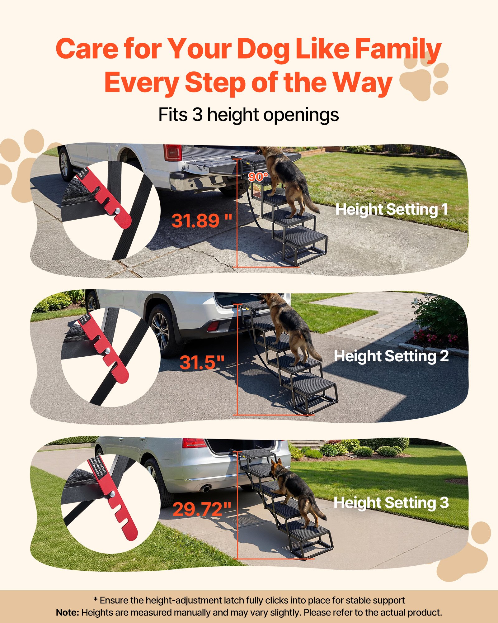 VEVOR Escalera para Perros Plegable para Coche, 5 Escalones, Rampa para Perros Plegable, Soporta hasta 91 kg, Huella con Alfombra Antideslizante, Portátil, Acceso a Vehículo Cama Sofá para Mascotas