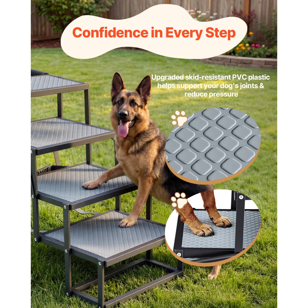 VEVOR Escalera para Perros Plegable para Coche, 4 Peldaños, Rampa para Perros, Capacidad de Carga de 181 kg, Escalones Antideslizantes, Altura Ajustable, Escalera Portátil para Subir a SUVs Camas Sofá