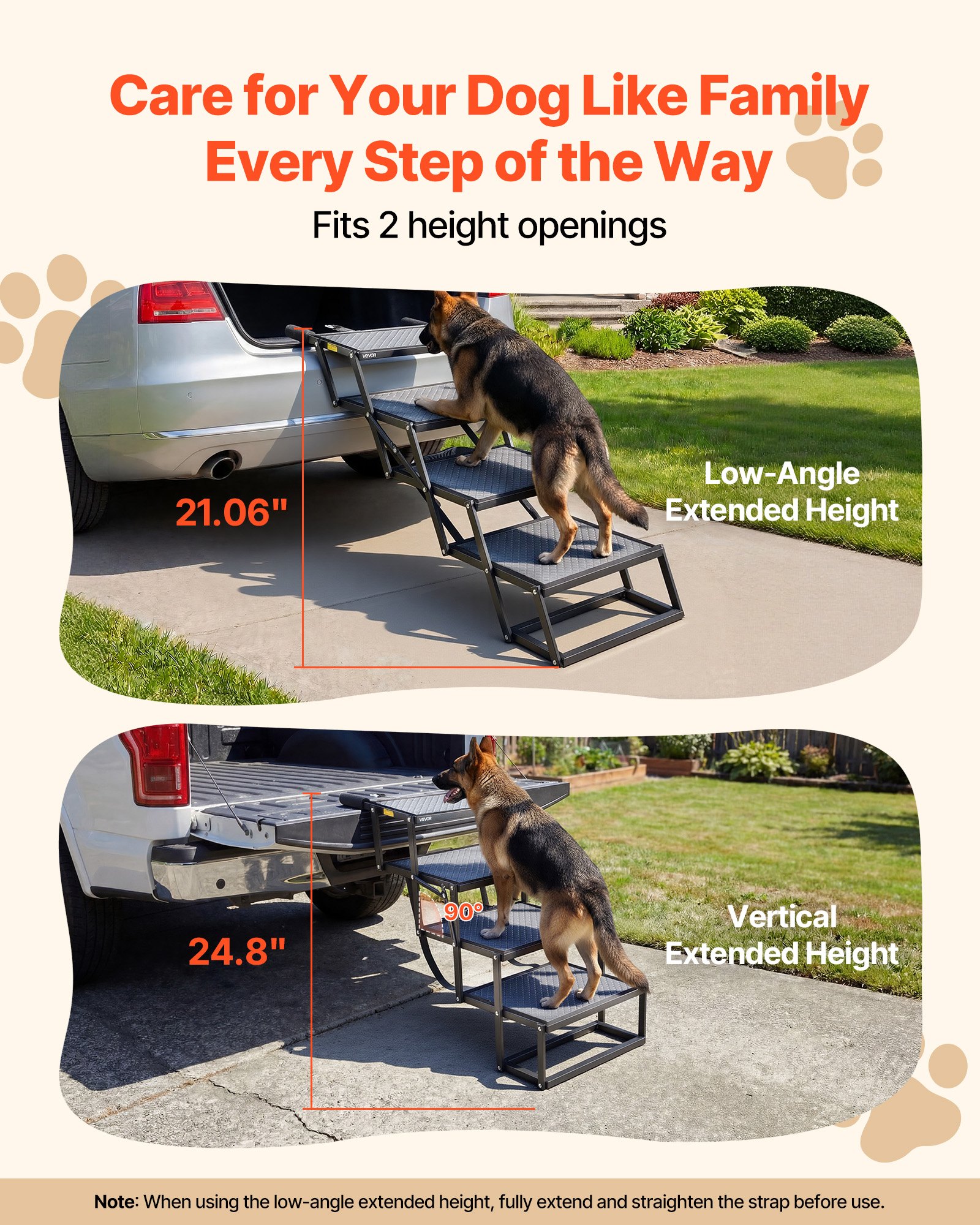 VEVOR Escalera para Perros Plegable para Coche, 4 Peldaños, Rampa para Perros, Capacidad de Carga de 181 kg, Escalones Antideslizantes, Altura Ajustable, Escalera Portátil para Subir a SUVs Camas Sofá