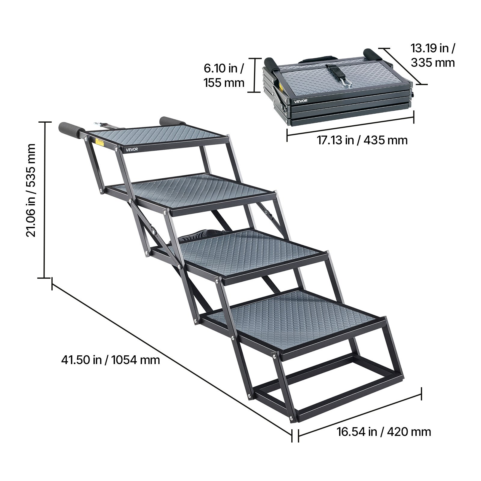VEVOR Escalera para Perros Plegable para Coche, 4 Peldaños, Rampa para Perros, Capacidad de Carga de 181 kg, Escalones Antideslizantes, Altura Ajustable, Escalera Portátil para Subir a SUVs Camas Sofá