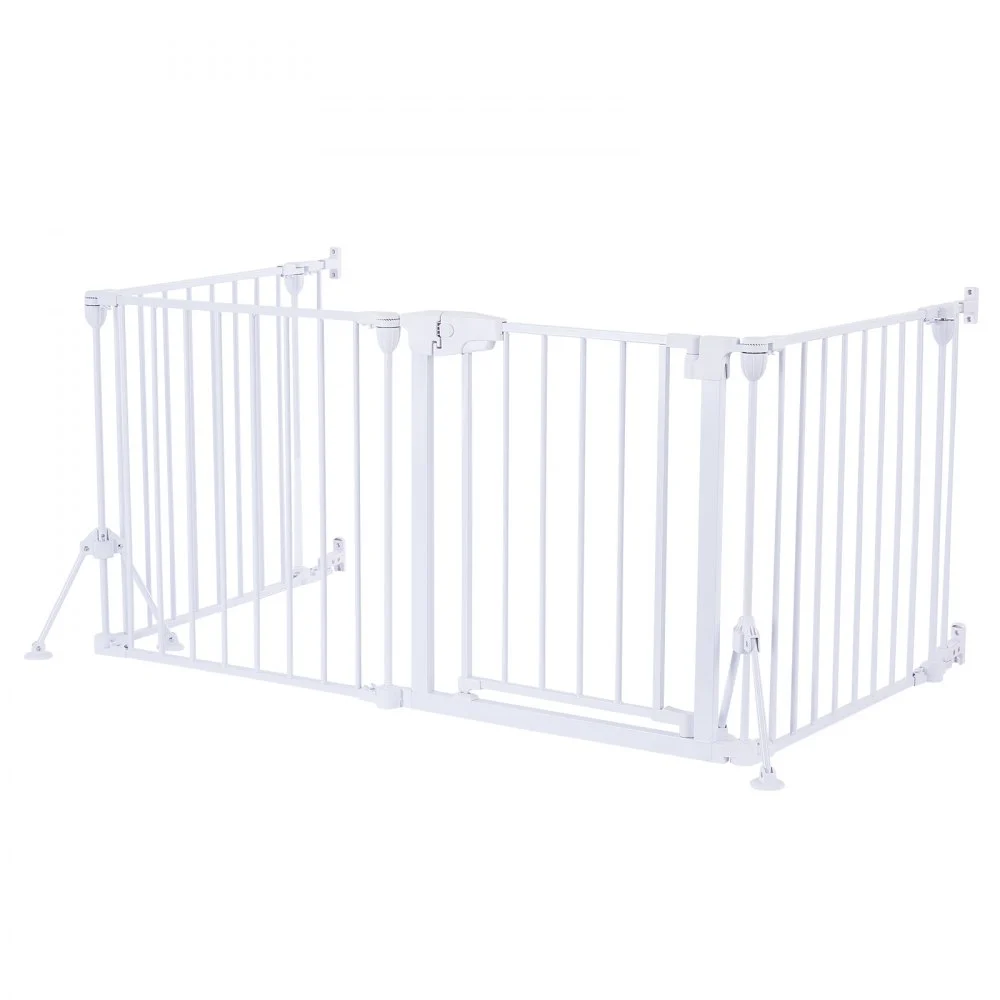 VEVOR Barrera de Seguridad para Perros 622 mm 4 Paneles de Metal Blanco, Puerta de Mascotas para Cocinas, Salones, Escaleras, Plegable y Flexible, Soporte de Doble Triángulo, Kit de Instalación